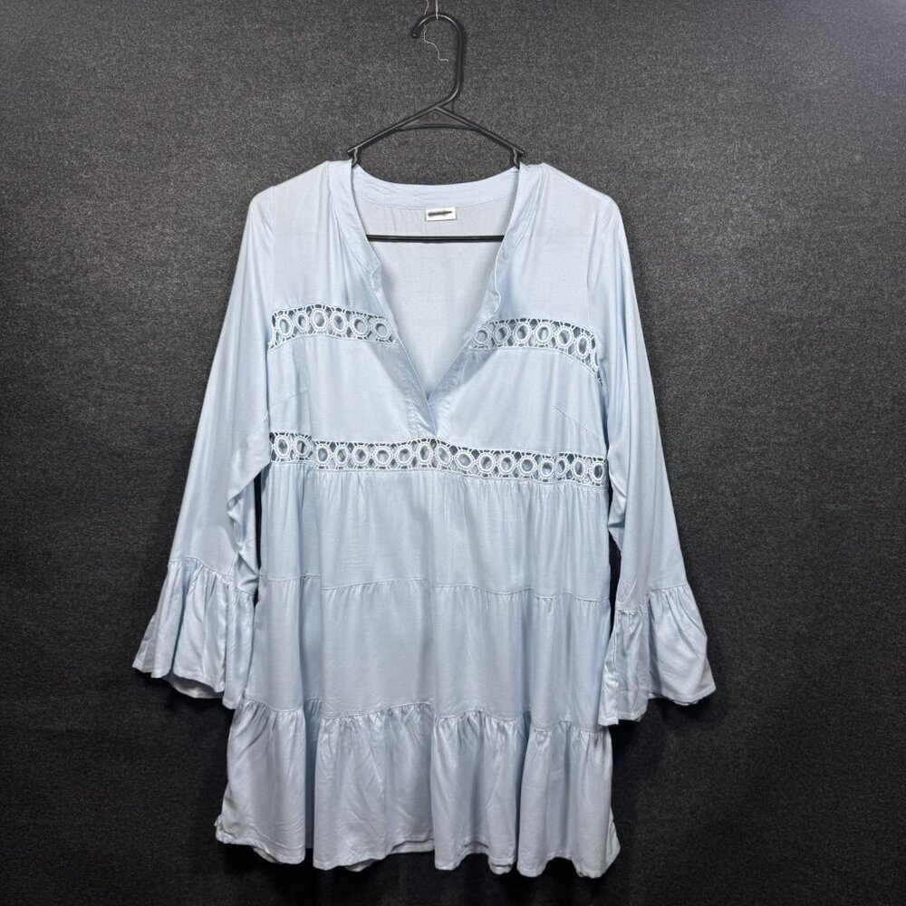 LASCANA Women's Flowy Flared Sleeve Dress Light Blue Beach Sun Size 4/6 NWOT